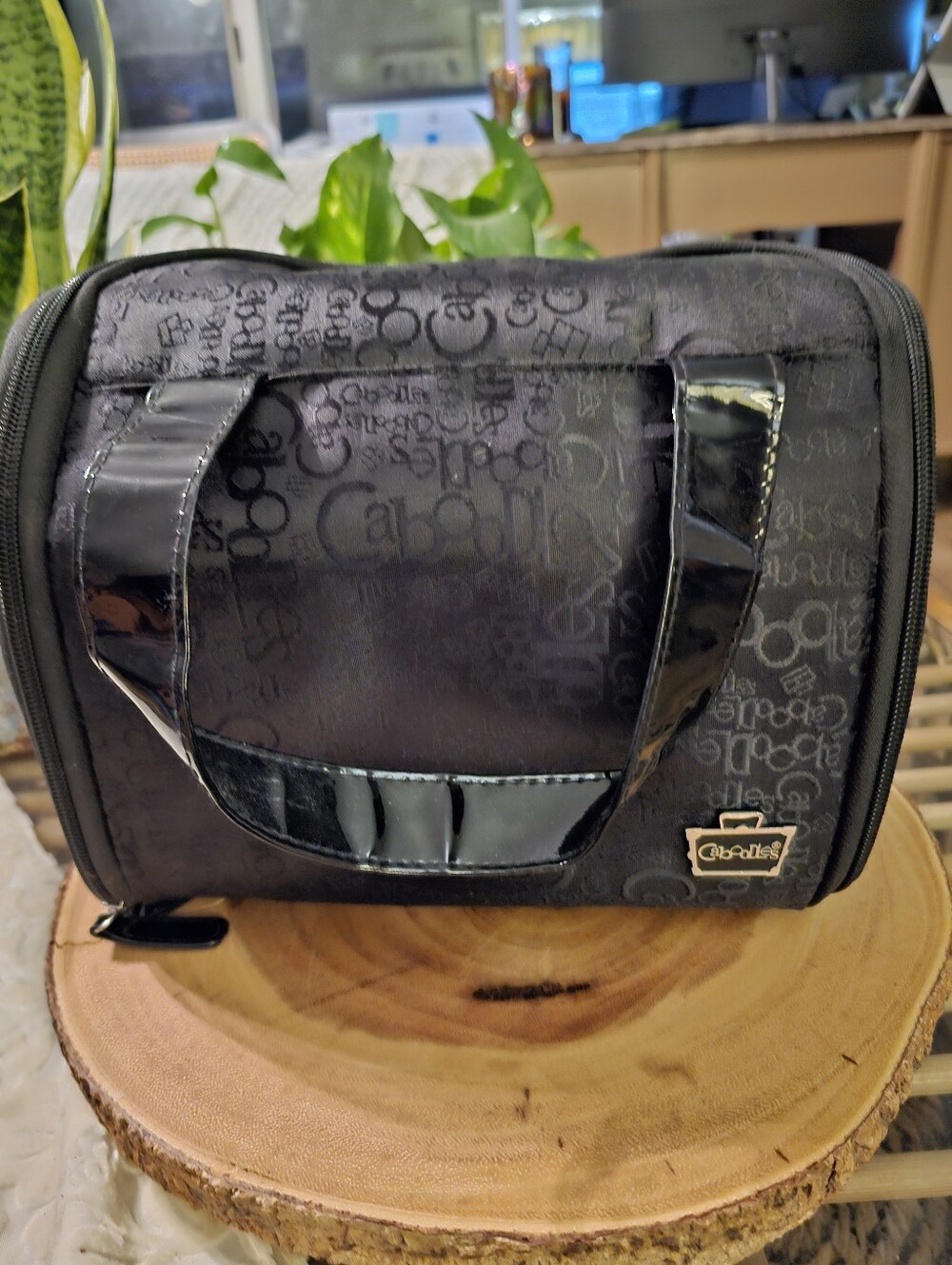 Caboodles Canvas Case Makeup Cosmetic Black Logo Travel Bag Handbag Portable